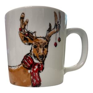 Macy’s the cellar Holiday Reindeer ceramic Mug - White, Red and Brown